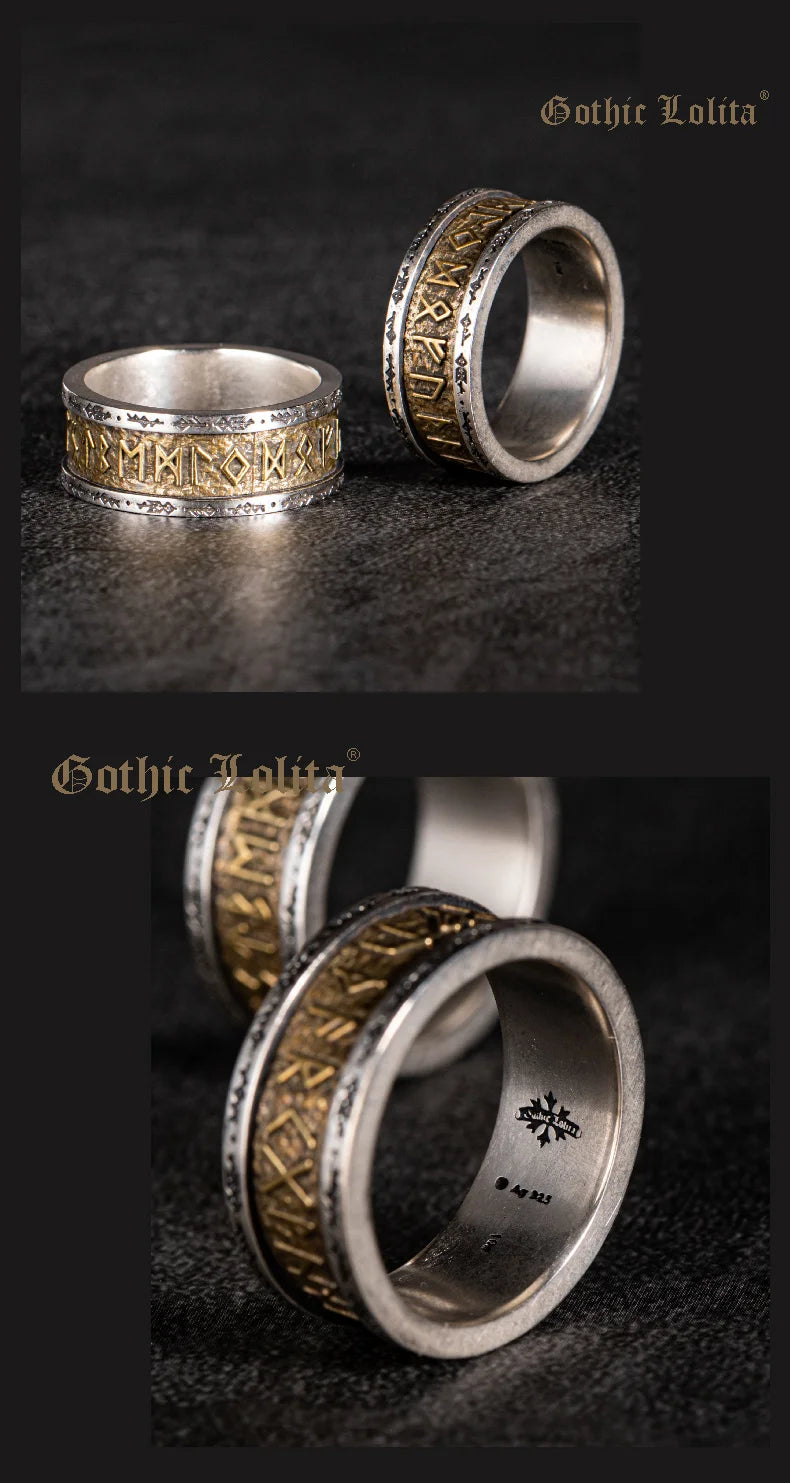 925 Silver Nordic Viking Runes Silver Ring Silver Welded Copper Fashion Tail Ring Index Ring Jewelry