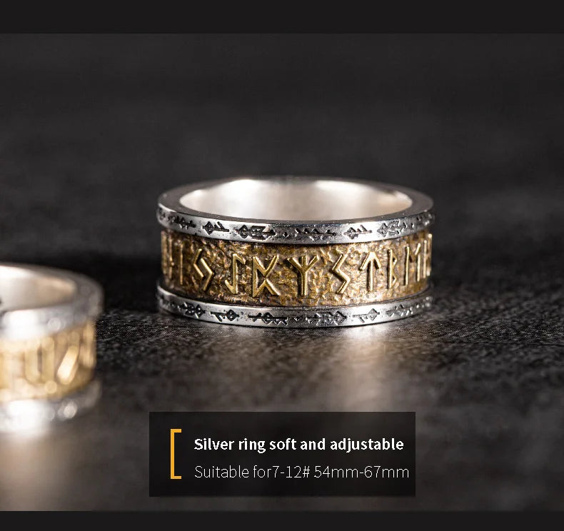 925 Silver Nordic Viking Runes Silver Ring Silver Welded Copper Fashion Tail Ring Index Ring Jewelry