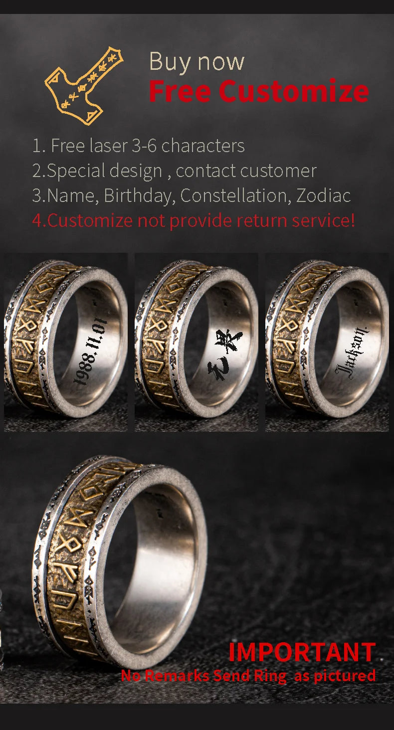 925 Silver Nordic Viking Runes Silver Ring Silver Welded Copper Fashion Tail Ring Index Ring Jewelry