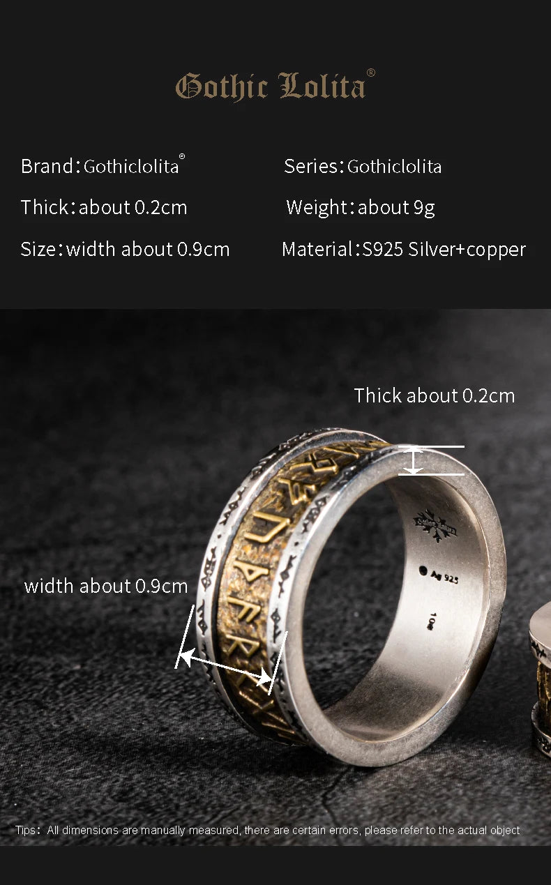 925 Silver Nordic Viking Runes Silver Ring Silver Welded Copper Fashion Tail Ring Index Ring Jewelry
