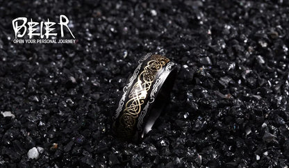 Beier 316L Stainless Steel Viking Runes Golden Dragon Man's Ring Blu-ray Simple Fashion High Quality Jewelry LLBR-R050R
