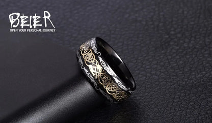 Beier 316L Stainless Steel Viking Runes Golden Dragon Man's Ring Blu-ray Simple Fashion High Quality Jewelry LLBR-R050R