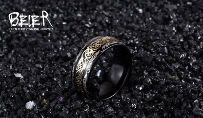 Beier 316L Stainless Steel Viking Runes Golden Dragon Man's Ring Blu-ray Simple Fashion High Quality Jewelry LLBR-R050R