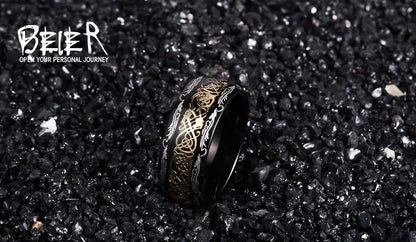 Beier 316L Stainless Steel Viking Runes Golden Dragon Man's Ring Blu-ray Simple Fashion High Quality Jewelry LLBR-R050R