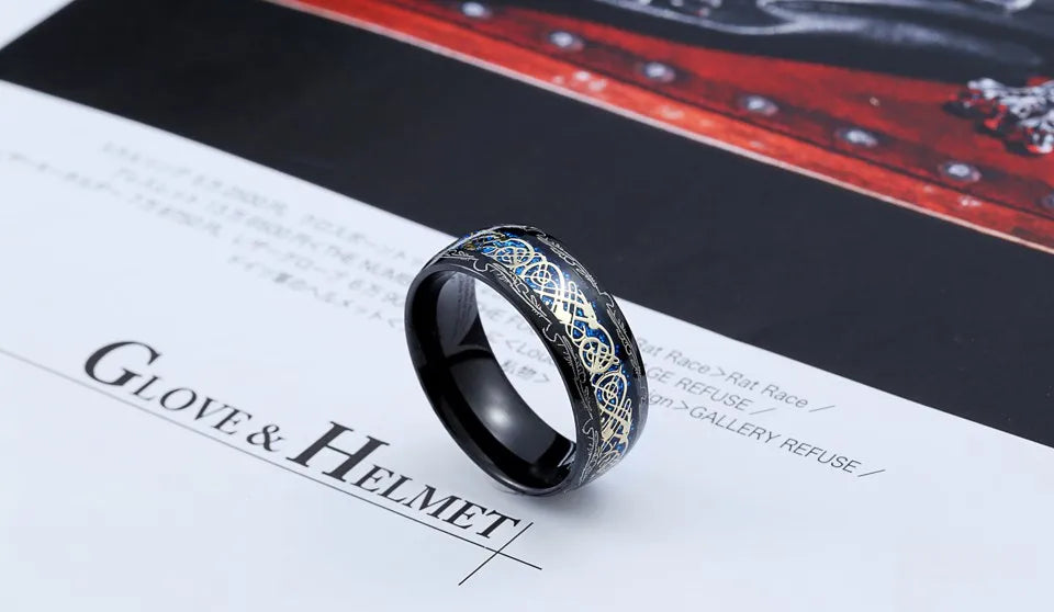 Beier 316L Stainless Steel Viking Runes Golden Dragon Man's Ring Blu-ray Simple Fashion High Quality Jewelry LLBR-R050R